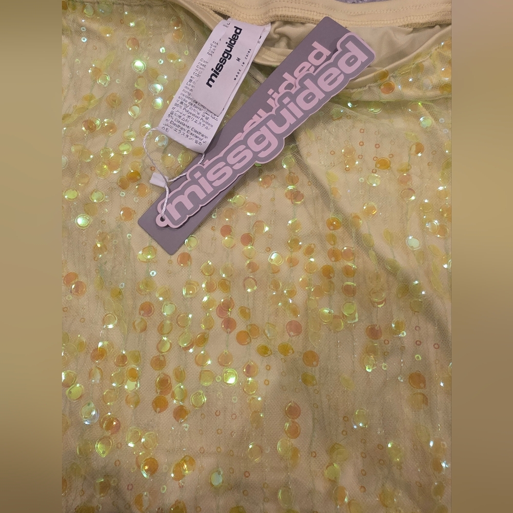 Missguided Yellow Iridesent Sequin Mini Skirt